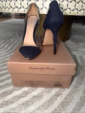 Gianvito Rossi Navy Suede and Clear Plexi Stiletto Pump